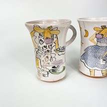 Art Pottery Hand Painted Fancy Dressed Anthropomorphic  Cow mugs  set of 2 - £15.79 GBP
