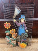Rustic Metal Scarecrow with Flowers Birdhouse Broom Fall Metal Decoration - £7.64 GBP