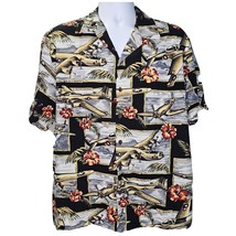 Kalaheo Hawaiian Dress Shirt Mens L Black Fighter Jets Planes WWII War F... - $19.79
