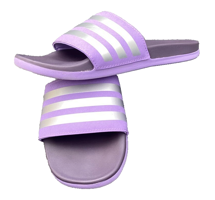 Adidas Sandal  Girls Size 2 Adilette Comfort Slide Purple Silver Glitter IG2574 - $9.89