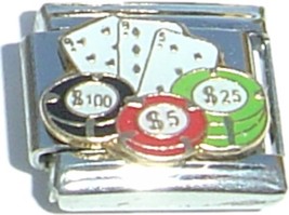 Cards And Poker Chips Italian Charm - $8.88