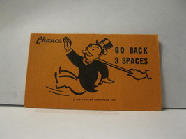 1985 Monopoly Board Game Piece: Go back 3 Spaces Chance Card - $0.75