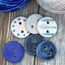 Handmade Ceramic Assorted Sewing Buttons 6 Pc Craft Buttons Round Shape ... - $26.15