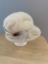 Vintage Wodianka Hat Womens S Cream Elegant Faux Fur Feather Braid Germany - £31.12 GBP