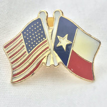 Texas and USA Friendship Flags Vintage Pin Lone Star and Old Glory Patri... - $10.45