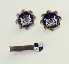 1960s SWANK Boxed Blue White Enameled GT Coat of Arms Tie Clip Cuff Link... - $76.95