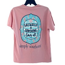Simply Southern M Medium Women&#39;s Tee Shirt Short Sleeve Crew Pink Graphi... - £11.98 GBP