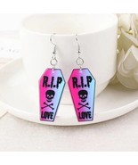 Coffin Earrings R.I.P. Skull Crossbones Earrings Pink Kawaii Goth - £8.27 GBP