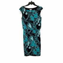 London Times Sleeveless Dress Size 10 Black Turquoise Floral Womens Stretch - £15.81 GBP