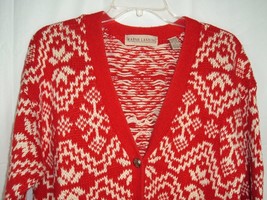 Cardigan Sweater MARSH LANDING S oversized Red Cream Snowflake Winter Heavy  - £15.77 GBP