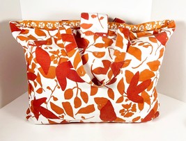 Cotton Canvas Beach Bag Shoulder Handbag X Large Orange White Hawaiian Floral 22 - £7.93 GBP