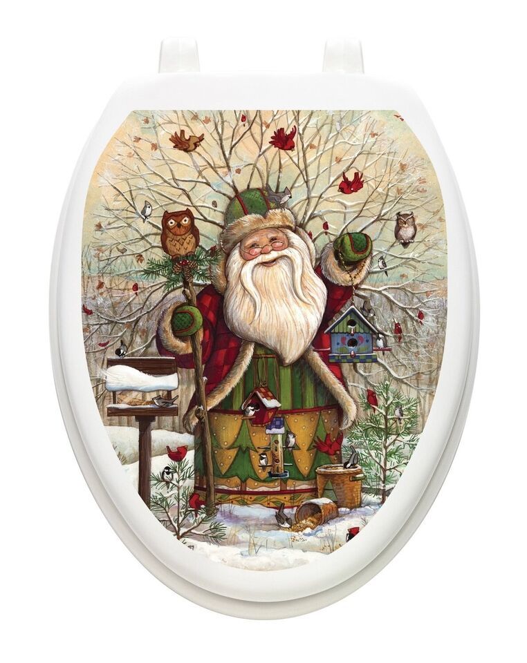TOILET TATOOS Vinyl Removable Reusable Lid Decoration Santa In The Woods - $23.66