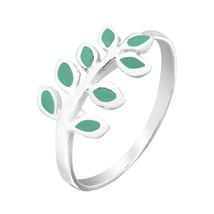 Peaceful Elegance Olive Branch w/ Green Turquoise Inlay Sterling Silver Ring-6 - £9.31 GBP