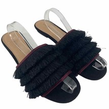 WHO WHAT WEAR women 6.5 black fringe slide Sandals - $13.09