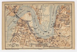 1906 Antique City Map Of Rochester / Chatham / Medway / England - £17.11 GBP