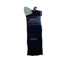 Polo Ralph Lauren Casual Dress Sock 3-Pair Dark Navy Blue Grey Toe Crew ... - $22.76