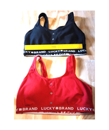 Women&#39;s Medium Lucky Brand 2 Padded Cotton Ribbed Sport Bralette Red &amp; B... - $20.28 CAD