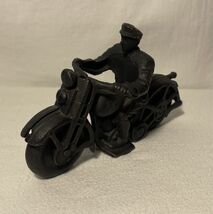 Vintage Cast Iron Patrol Motorcycle &amp; Rider 1950’s, 6&quot; Long 4” H - $80.18