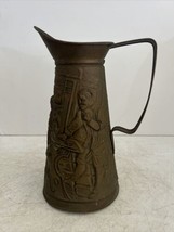 Vintage Copper/Metal Embossed Scene Pitcher, Made In England 10&quot; VGUC - £11.87 GBP