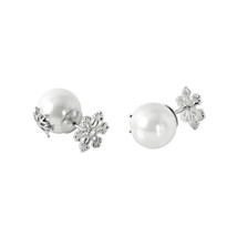 NWT Sterling Silver 925 Rhodium Plated Snowflake Pearl Stud Earrings - £28.20 GBP