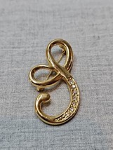 Vintage &quot;S&quot; Initial Gold Tone Cursive Pin Pinback Brooch, 2&#39;&#39; Length - £11.19 GBP