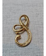 Vintage &quot;S&quot; Initial Gold Tone Cursive Pin Pinback Brooch, 2&#39;&#39; Length - $20.50 CAD