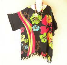 KB77 Floral Batik V Neck Plus Kimono Poncho Hippy Women Blouse Top up to 5X - $24.90