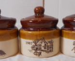 Vtg Taiwan Mini Brown Stoneware Cheese Crocks 1987 Winter Scenes Set of ... - $15.83