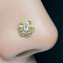 14K Real Gold Medusa Star Style nose stud White CZ Indian nose ring Push Pin - £25.70 GBP