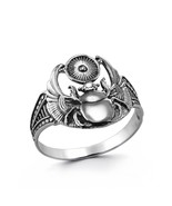 Sterling Silver Oxidized Scarab Beetle Ring Ancient Egyptian Sun God Ra ... - $460.52 MXN