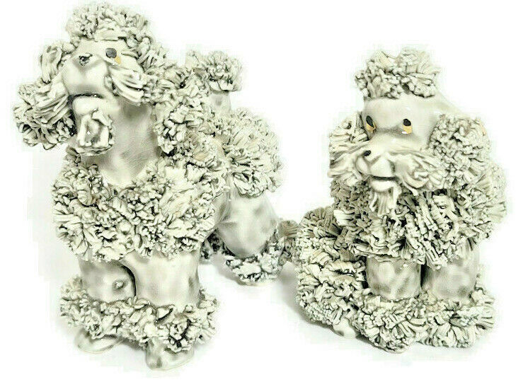 Primary image for 2 Miniature GRAY Spaghetti Poodle Puppy Dogs Vintage Figurines  