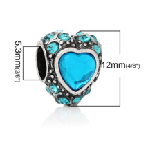 Blue Crystal Heart, Valentine&#39;s Day Love, Fits European Bracelets &amp; Necklaces - $7.87