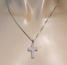 Pale Pink Quartz Cross Pendant Necklace on Sterling Silver Box Chain 20” - £15.92 GBP