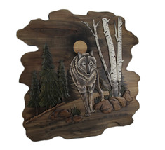Zeckos Wolf In The Woods Hand Crafted Intarsia Wood Art Wall Hanging - £194.20 GBP