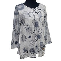 Jess &amp; Jane Gray Black Abstract Circles Print Art To Wear Top Tunic Size Small - £15.89 GBP