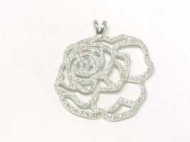BIG and BOLD Sterling Silver Pave CUBIC ZIRCONIA Open Work Floral ROSE P... - £35.92 GBP