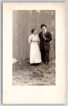 RPPC Victorian Young Woman Young Boy Dads Suit And Cigar Postcard M27 - £7.79 GBP