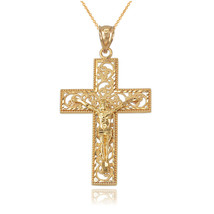 10K Yellow Gold Filigree Crucifix Cross DC Pendant Necklace - £103.43 GBP+