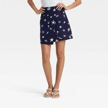A New Day Women&#39;s Linen Blend Skort Size 14 Navy Nautical Seashells Side... - $23.99