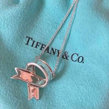 Tiffany &amp; Co. Sterling Silver Ribbon Bow Pendant Necklace 16” 40cm 16mm✕... - $175.92