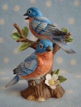 Vintage Lefton Porcelain Two Bluebirds Tree ~ Excellent cd makers mark foil tag - $26.00