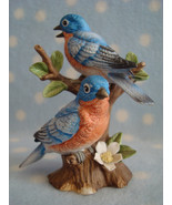 Vintage Lefton Porcelain Two Bluebirds Tree ~ Excellent cd makers mark foil tag - $26.00