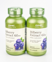 GNC Bilberry Extract 60mg 100 Capsules Each Lot Of 2 BB 3/2025 For Eye H... - £26.56 GBP