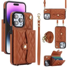 Quilted Leather Crossbody Strap Wallet Case for iPhone 16 15 14 13 12 11 CC-18 - £15.17 GBP