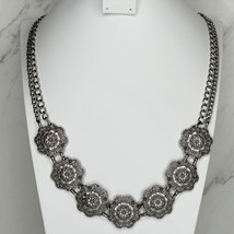 Studded Flower Floral Silver Tone Double Strand Necklace - £7.81 GBP