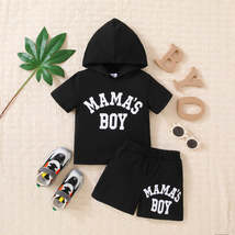 Kids MAMA&#39;S BOY Graphic Short Sleeve Hoodie and Shorts Set - £26.61 GBP