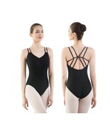 new Women&#39;s Double Strap LEOTARD sz L black classic dance gym camisole o... - $369.98 MXN
