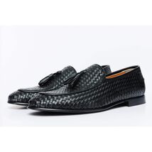 The Mclean Shoe Black Leather Woven Tassel Loafer Men Shoe image 2