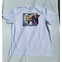 MTV Rainbow Tie Dye Logo White Men&#39;s Medium T-Shirt 2019 Music Televisio... - $21.44 CAD
