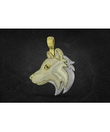 Men&#39;s 14K Yellow Gold Plated 4Ct Round Real Moissanite Hip Hop Wolf Head... - £219.29 GBP